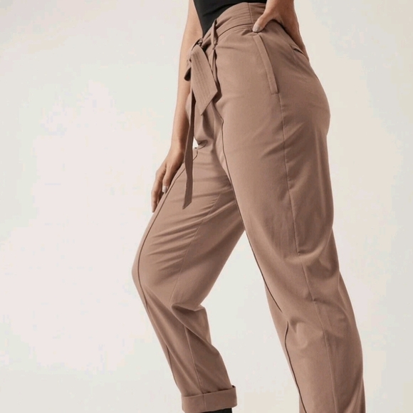 Athleta Rustic Beige Cardiff Lightweight Hiking Travel Pants Folded Hem Sz 12 - Picture 9 of 10